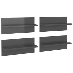 vidaXL Стенни рафтове, 4 бр, сив гланц, 40x11,5x18 см