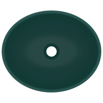 vidaXL Луксозна овална мивка, матово тъмнозелена, 40x33 см, керамика