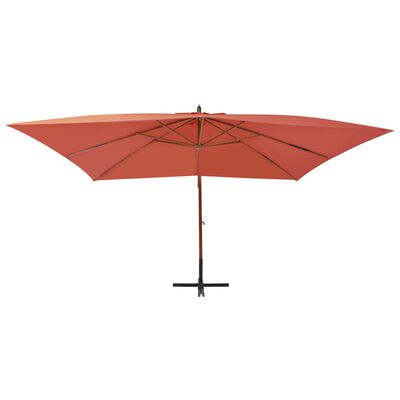 vidaXL Градински чадър чупещо рамо и дървен прът 400x300 см теракота