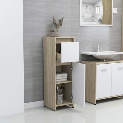 vidaXL Шкаф за баня, бяло и дъб сонома, 30x30x95 см, ПДЧ