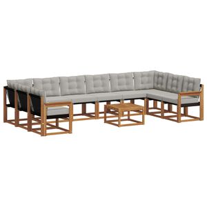 vidaXL Комплект дивани за открито 11 pcs Естествено и светло сиво