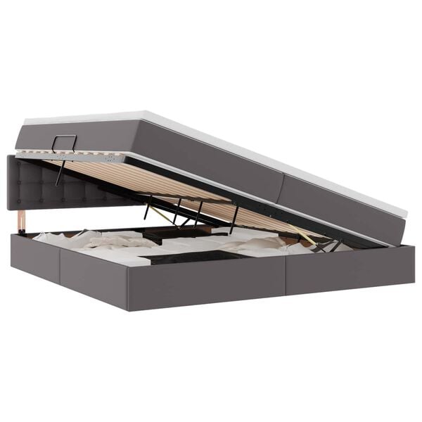 vidaXL Легло с място за съхранение и LED с LED Светлосиво 200 x 200 cm