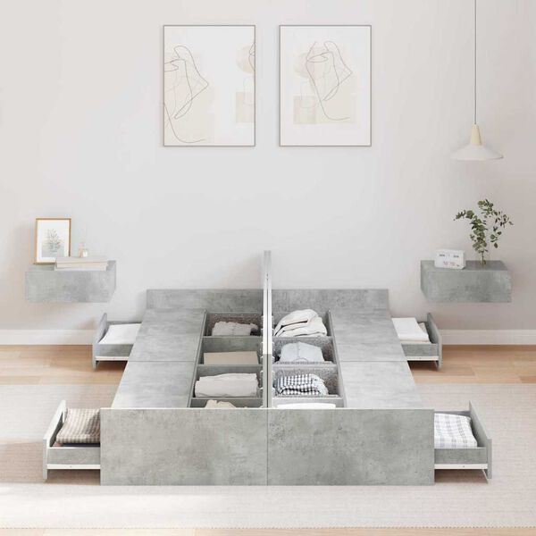 vidaXL Легло с място за съхранение Циментено сиво 120 x 190 cm