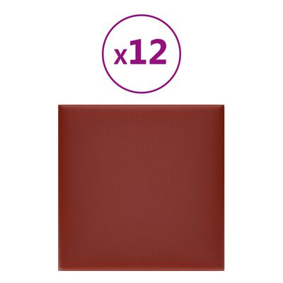vidaXL Стенни панели 12 бр виненочервени 30x30 см изкуствена кожа