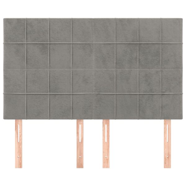 vidaXL Табла за легло, светло сива, 144x5x118/128 см, кадифе