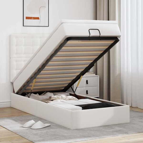 vidaXL Османска легло с матрак&LED, бяло, 90x190 см, изкуствена кожа