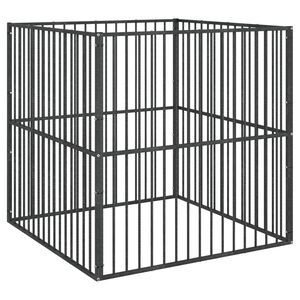 vidaXL Кошара за кучета с 4 панела, черна, поцинкована стомана