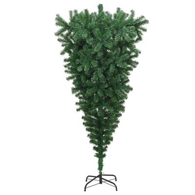 vidaXL Обърната изкуствена коледна елха със стойка, зелена, 210 см