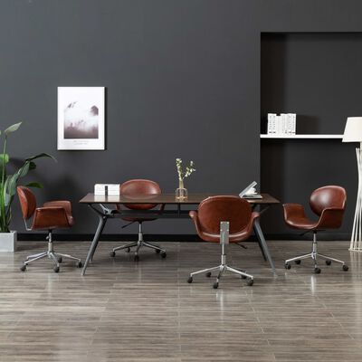 vidaXL Въртящи се трапезни столове, 4 бр, кафяви, изкуствена кожа