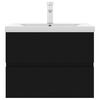 vidaXL Шкаф за баня с вградена мивка, черен, инженерно дърво