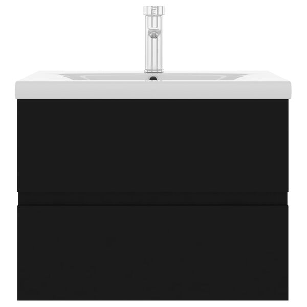 vidaXL Шкаф за баня с вградена мивка, черен, инженерно дърво