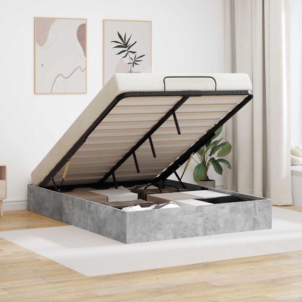 vidaXL Отоманско легло Циментено сиво 140 x 200 cm Инженерно дърво