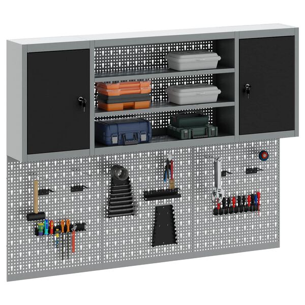 vidaXL Комплект инструментален шкаф с рафт със съхранение 4 pcs Черно