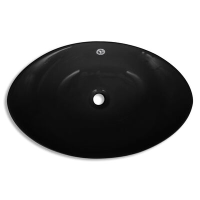 Луксозна керамична мивка с преливник, овална, черна, 59 x 38,5 см
