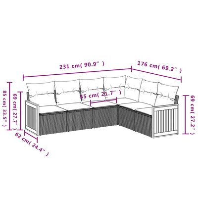 vidaXL Градински диван с възглавници, 6 части, бежов полиратан