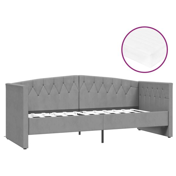 vidaXL Дневно легло с матрак, USB, светлосиво, кадифе, 90х200 см