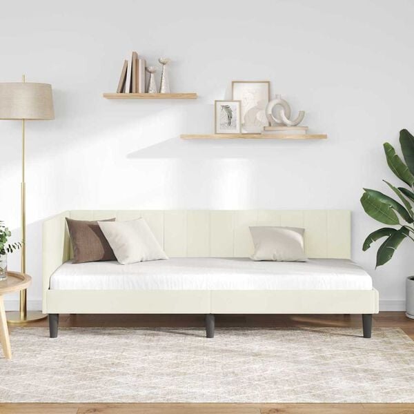 vidaXL Ъглова рамка за легло с таблото Крем 80 см x 200 см Кадифе
