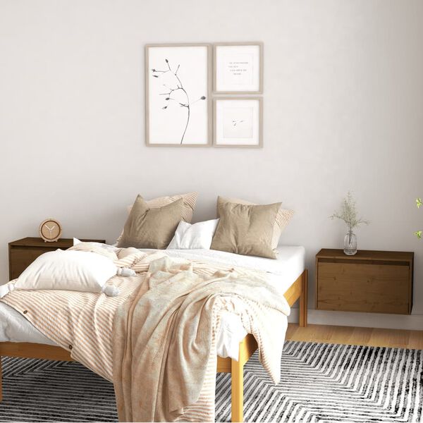 vidaXL Стенни шкафове, 2 бр, меденокафяви, 60x30x35 см, бор масив