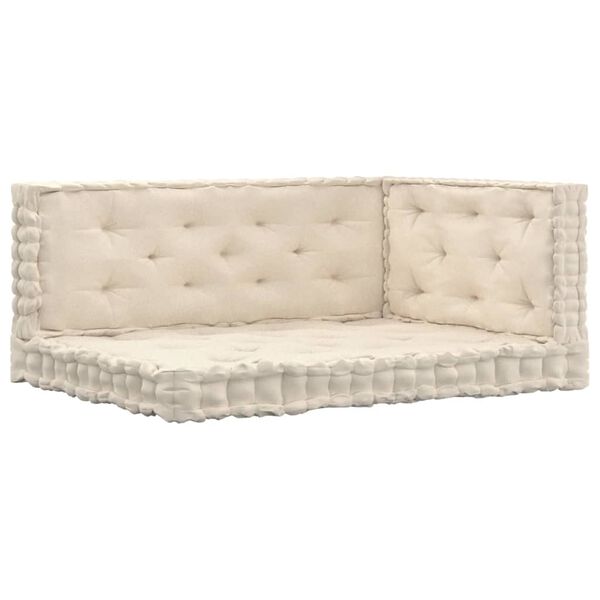 vidaXL Палетни възглавници за под, 3 бр, бежови, памук