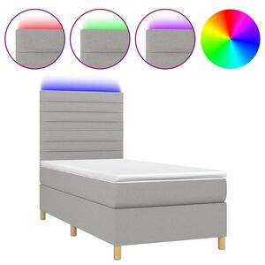 vidaXL Боксспринг легло с матрак и LED, светлосиво, 80x200 см, плат