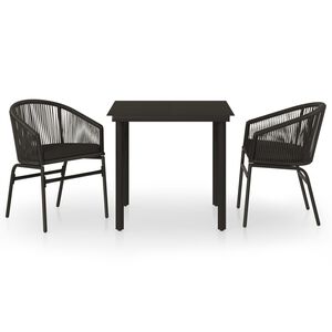 vidaXL Градински трапезен комплект, 3 части, черен