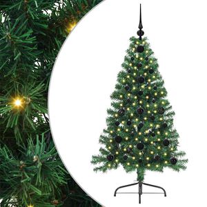 vidaXL Изкуствена коледна елха с подсветка Зелен 120 cm ПВЦ