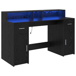 vidaXL Бюро с чекмедже Черен дъб 140 x 55 x 91 см Инженерна дървесина