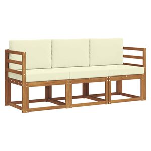 vidaXL Комплект дивани за открито 3 бр. Натурален и Крема