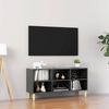 vidaXL ТВ шкаф с крака от дърво масив, сив гланц, 103,5x30x50 см