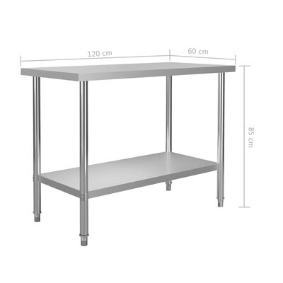 vidaXL Кухненска работна маса, 120x60x85 см, неръждаема стомана