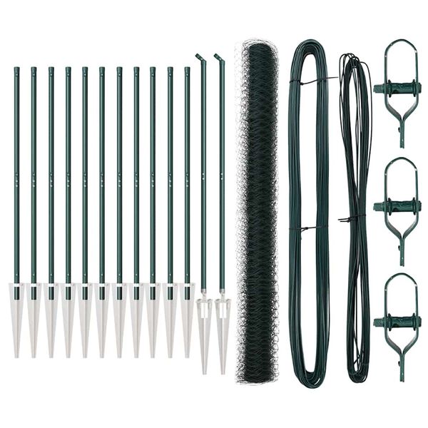 vidaXL Стълб за ограда. Зелен 25 x 1,6 м (50 мм мрежа) Стомана и PVC