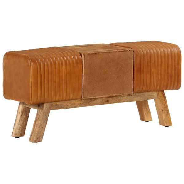 vidaXL Пейка гимнастическа кафява 107 см естествена козя кожа и манго