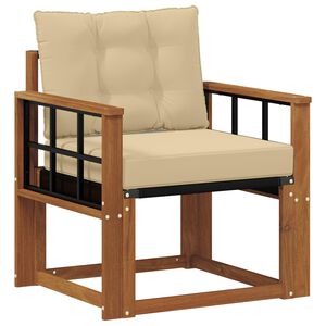 vidaXL Външен диван Солидно акациево дърво и текстилена Естествен