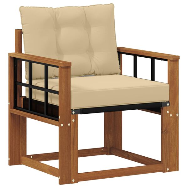 vidaXL Външен диван Солидно акациево дърво и текстилена Естествен