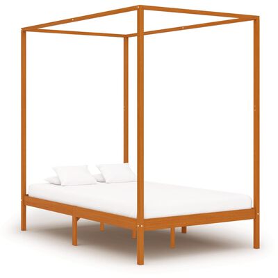 vidaXL Рамка за легло с балдахин, меденокафява, бор масив, 140x200 см