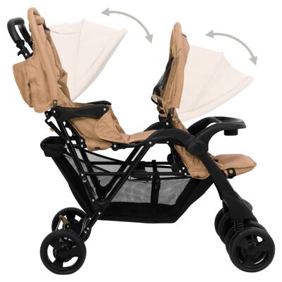 vidaXL Тандемна количка за близнаци, таупе, стомана