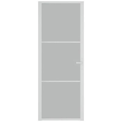 vidaXL Интериорна врата 76x201,5 см бял мат ESG стъкло и алуминий