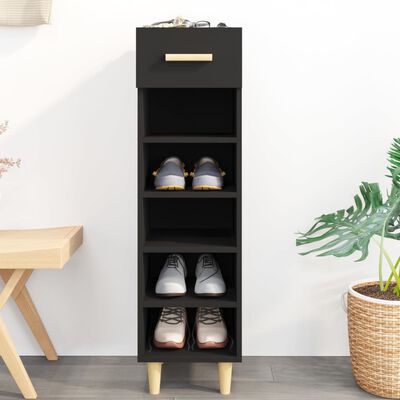 vidaXL Шкаф за обувки, черен, 30x35x105 см, инженерно дърво