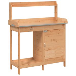 vidaXL Маса за разсаждане с шкаф кафява 110,5x45x124,5 см масивна ела
