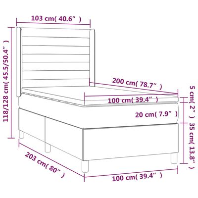 vidaXL Боксспринг легло с матрак, тъмносиньо, 100x200 см, кадифе