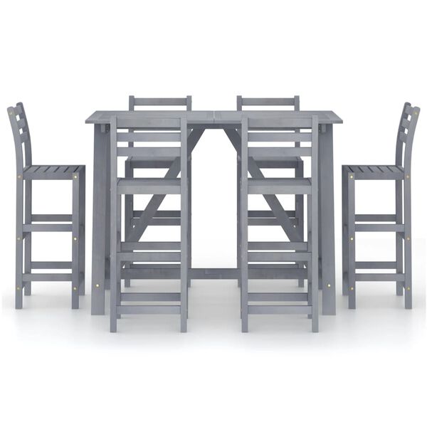 vidaXL Бар комплект за открито от 7 части, сив, масивно акациево дърво