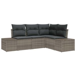 vidaXL Градински Софа Комплект със съхранение 4 pcs Сив полиратан