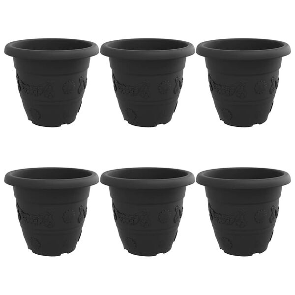 vidaXL Кръгла саксия за цветя 6 pcs Черно &Oslash; 26 x 21.5 см Пластмаса