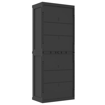vidaXL Външен шкаф за съхранение, сиво и черно, 65x37x165 см, PP
