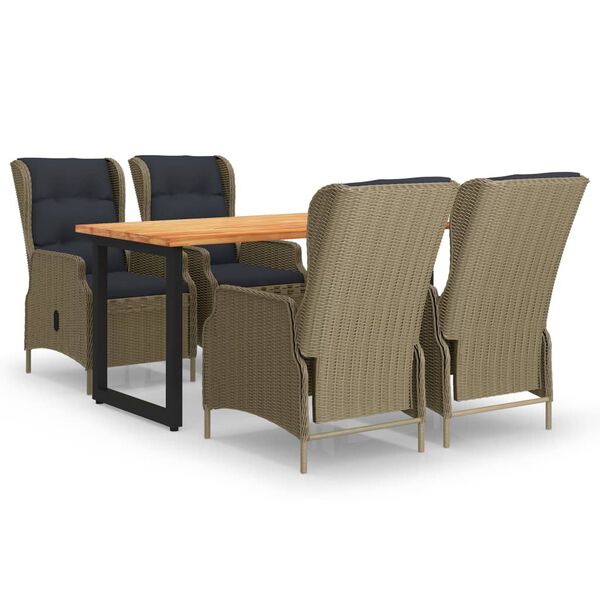 vidaXL Градински трапезен комплект възглавници 5 части полиратан кафяв