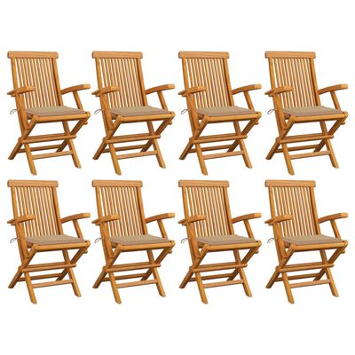 vidaXL Градински столове с бежови възглавници 8 бр тик масив