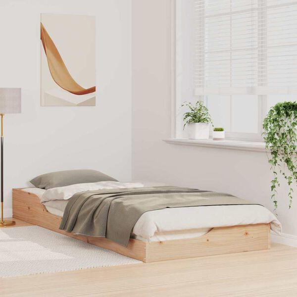 vidaXL Рамка за легло Кафяво 90 x 220 cm Солидно борово дърво