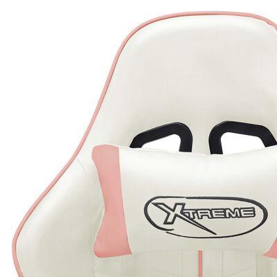 vidaXL Геймърски стол, бяло и розово, изкуствена кожа