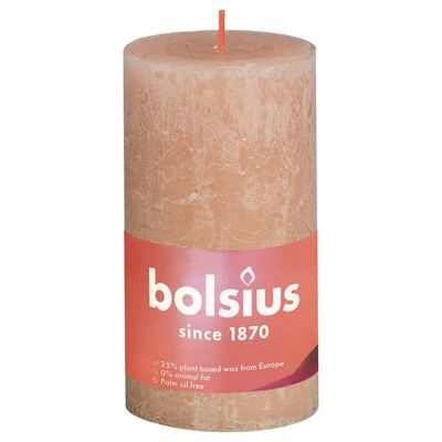 Bolsius Рустик колонни свещи Shine, 4 бр, 130x68 мм, мъгливо розово