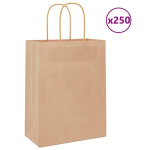 vidaXL Хартиени торбички 250 бр с дръжки кафяви 21x11x28 см